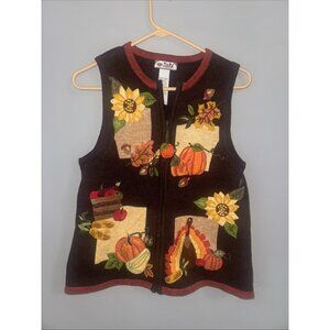 Tiara International Fall Vest Womens XL Embroidered Vintage Country Pumpkin